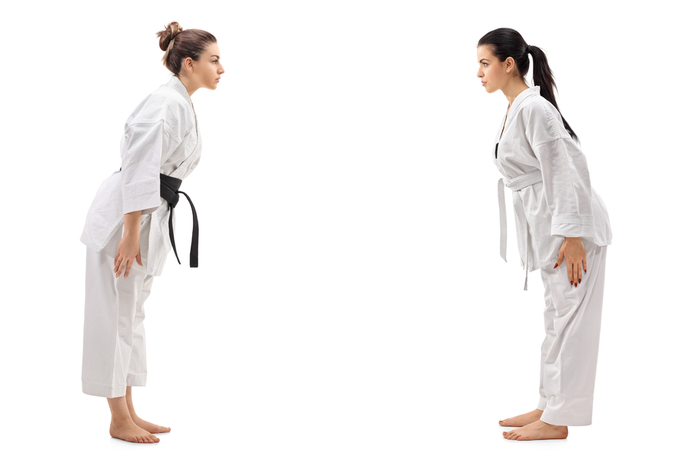 Verbeugung zweier Karateka vor dem Kampf als Zeichen des Respekts