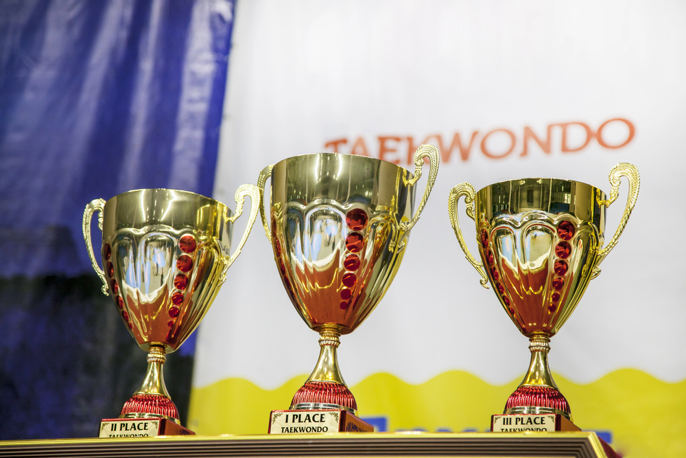 Pokalaufbau mit Medaillen und Urkunden des Koshinkan Cup BW International